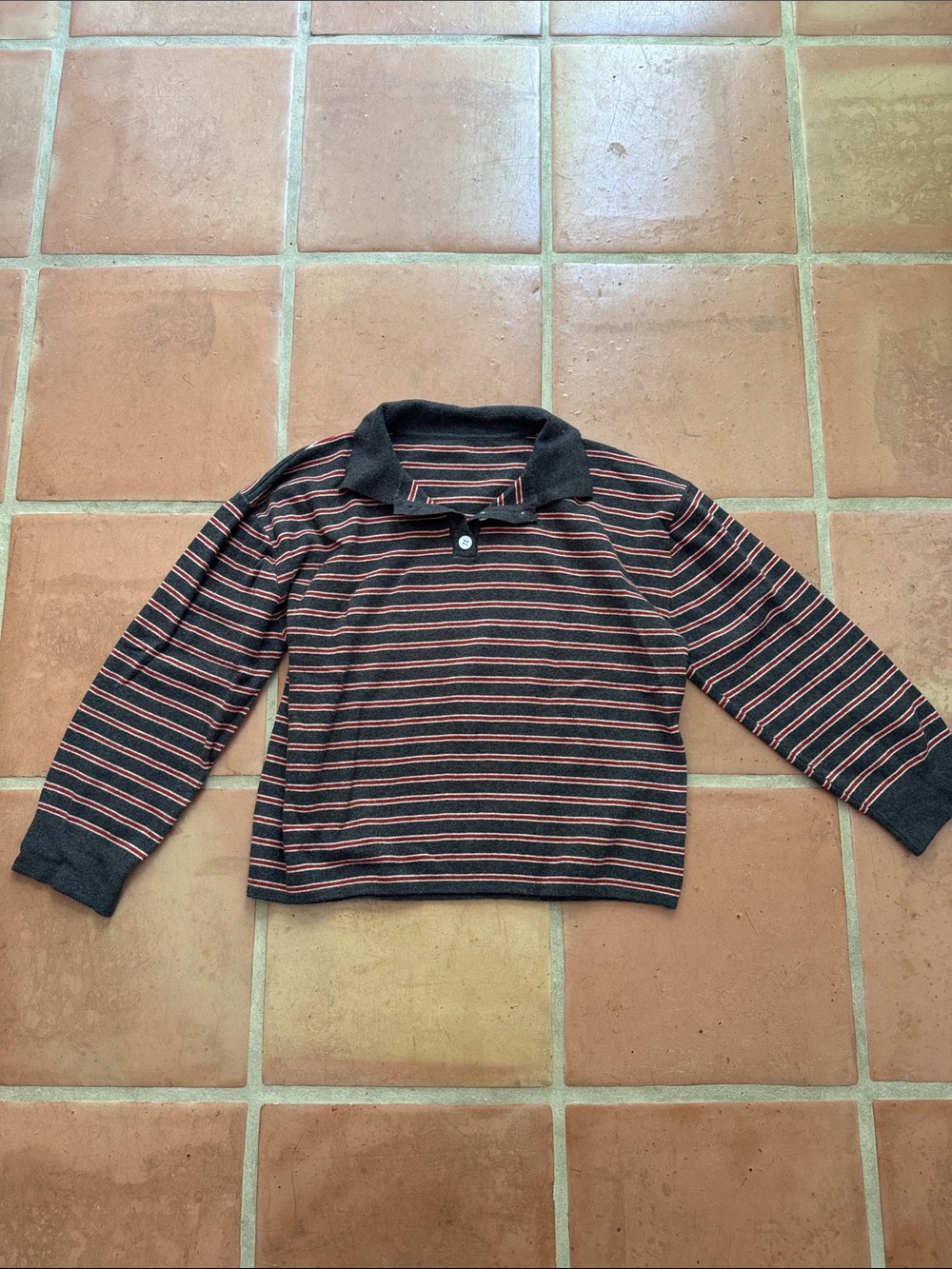 90s Striped Long Sleeve Polo Knit Sweater